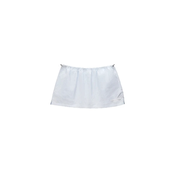 Mid-Rise Mini Skort with Bungee Drawcord in White and Blue Stripe
