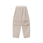 Alexander Wang Mid-Rise Pleated Wide-Leg Pant with Logo Elastic Waist in Stone | Luxury Shoes 