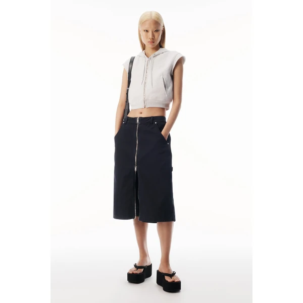 Alexander Wang Midi Skort with Front Zip and Utility Details in Washed Black | Midi Skirts | Luxury Shoes 