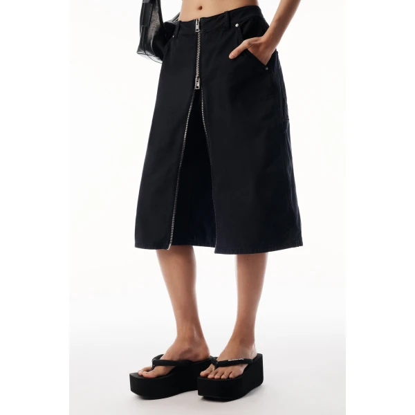 Alexander Wang Midi Skort with Front Zip and Utility Details in Washed Black | Midi Skirts | Luxury Shoes 
