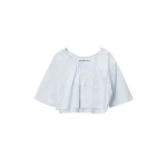 Alexander Wang Off-Shoulder Cropped Shirt with Bungee Drawcord in White and Blue | Luxury Shoes 