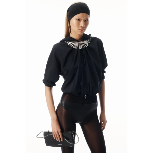 Alexander Wang Pleated Neckline Hoodie in Black | Hoodies | Luxury Shoes 