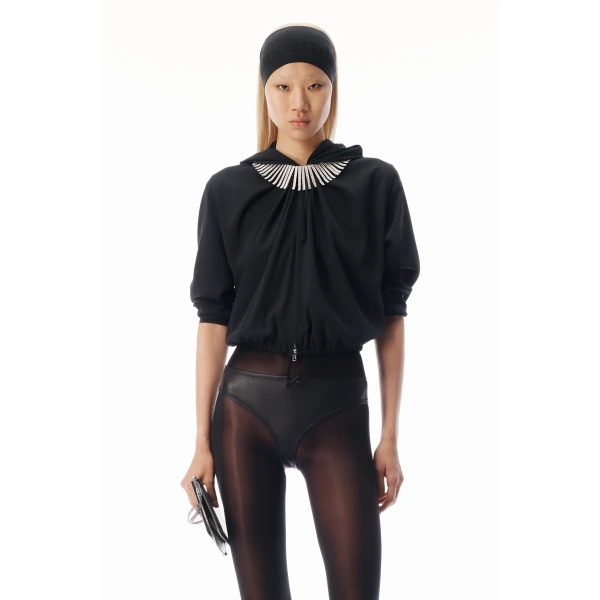 Alexander Wang Pleated Neckline Hoodie in Black | Hoodies | Luxury Shoes 