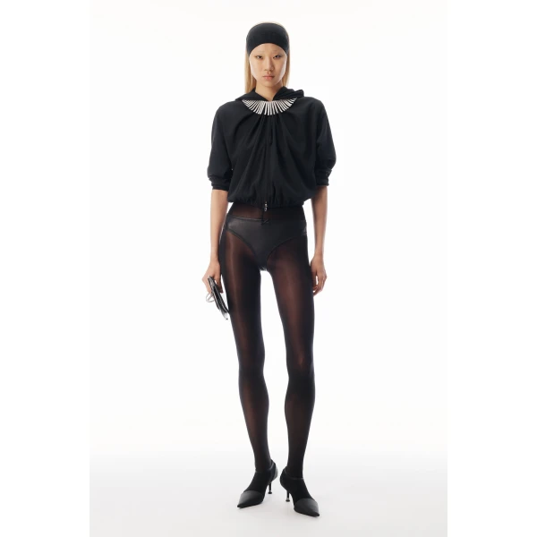 Alexander Wang Pleated Neckline Hoodie in Black | Hoodies | Luxury Shoes 