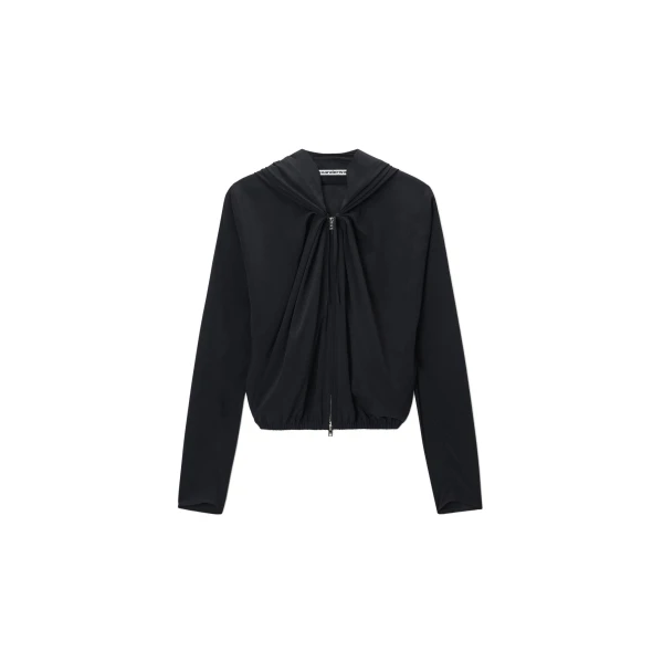 Alexander Wang Pleated Neckline Hoodie in Black | Luxury Shoes 