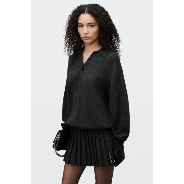 Alexander Wang Polo Dress with Heat Pressed Skirt in Graphite | Dresses | Luxury Shoes 