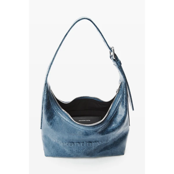 Alexander Wang Punch Glazed Denim Small Shoulder Bag in Blue | Shoulder & Crossbody Bags | Luxury Shoes 