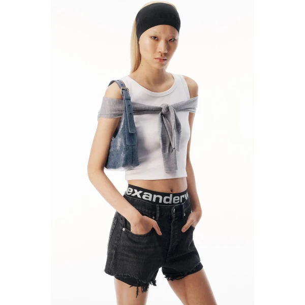 Alexander Wang Punch Glazed Denim Small Shoulder Bag in Blue | Shoulder & Crossbody Bags | Luxury Shoes 