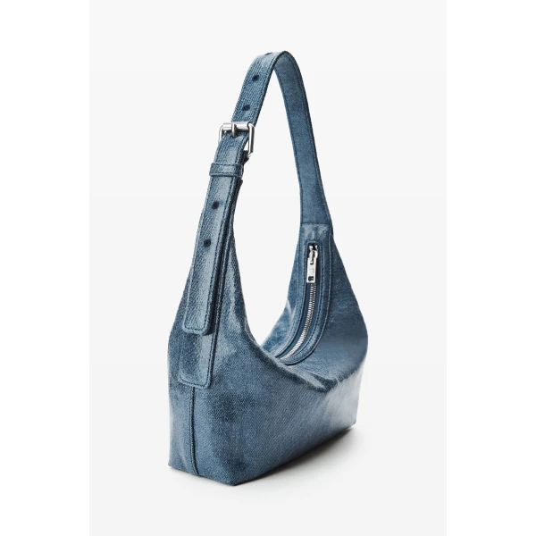 Alexander Wang Punch Glazed Denim Small Shoulder Bag in Blue | Shoulder & Crossbody Bags | Luxury Shoes 