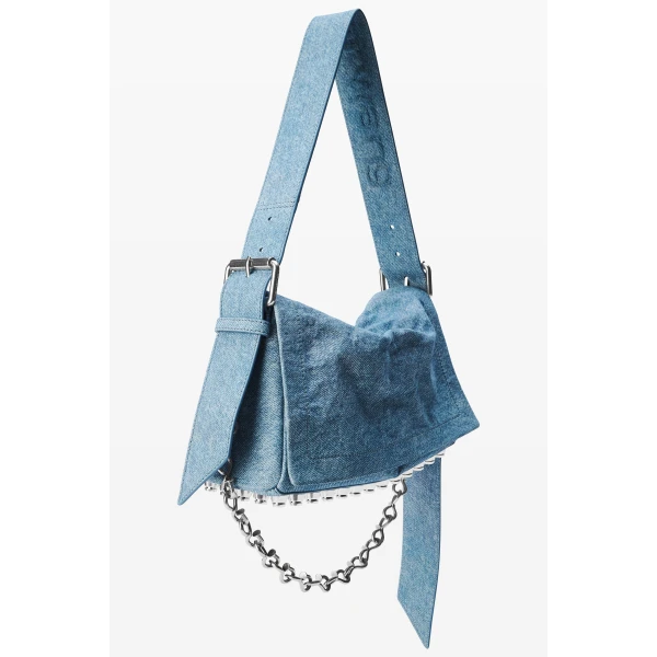 Alexander Wang Ricco Denim Medium Flap Bag in Blue | Shoulder & Crossbody Bags | Luxury Shoes 