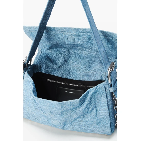 Alexander Wang Ricco Denim Medium Flap Bag in Blue | Shoulder & Crossbody Bags | Luxury Shoes 