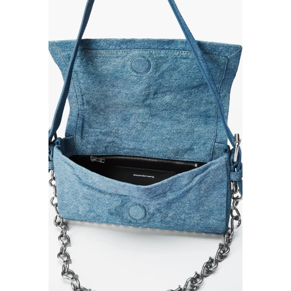 Alexander Wang Ricco Denim Slim Flap Bag in Blue | Shoulder & Crossbody Bags | Luxury Shoes 