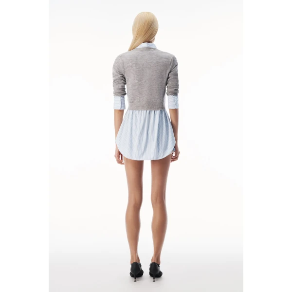 Alexander Wang Sheer Crewneck Sweater Button Up in Heather Grey | Sweaters | Luxury Shoes 