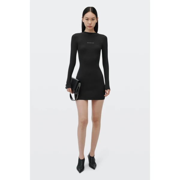 Alexander Wang Textured Logo Crewneck Dress in Black | Dresses | Luxury Shoes 