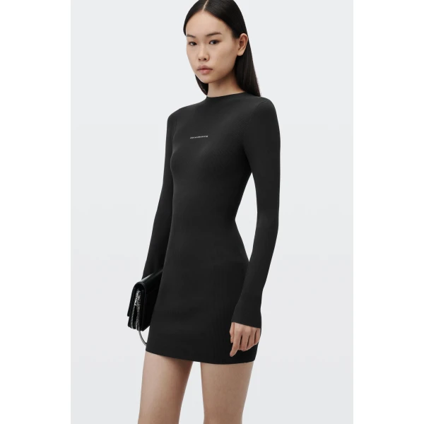Alexander Wang Textured Logo Crewneck Dress in Black | Dresses | Luxury Shoes 