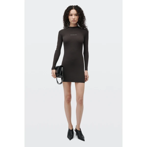 Alexander Wang Textured Logo Crewneck Dress in Cola | Dresses | Luxury Shoes 