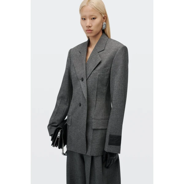 Alexander Wang Tweed Button-Detail Blazer in Charcoal | Blazers | Luxury Shoes 