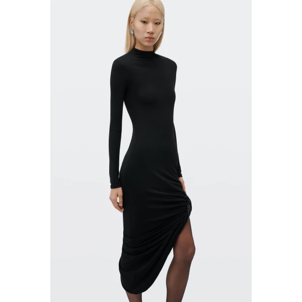 Alexander Wang Twisted Drape Hem Dress in Black | Dresses | Luxury Shoes 