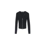 Alexander Wang V-Neck Pointelle Zip Cardigan in Black | Luxury Shoes 