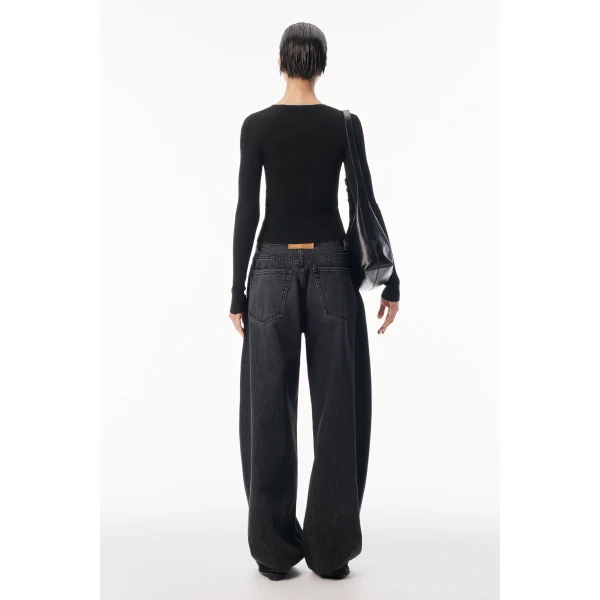 Alexander Wang V-Neck Pointelle Zip Cardigan in Black | Cardigan | Luxury Shoes 
