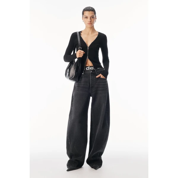 Alexander Wang V-Neck Pointelle Zip Cardigan in Black | Cardigan | Luxury Shoes 