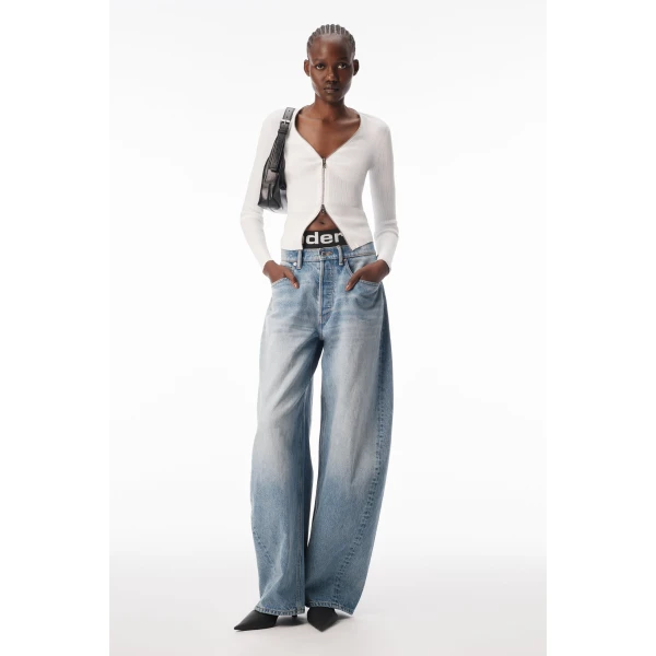 Alexander Wang V-Neck Pointelle Zip Cardigan in White | Cardigan | Luxury Shoes 