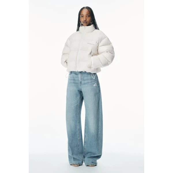 Alexander Wang White Logo Jacquard Puffer Jacket in Paper White | Jackets | Luxury Shoes 