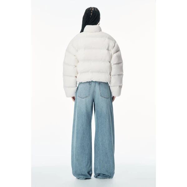 Alexander Wang White Logo Jacquard Puffer Jacket in Paper White | Jackets | Luxury Shoes 
