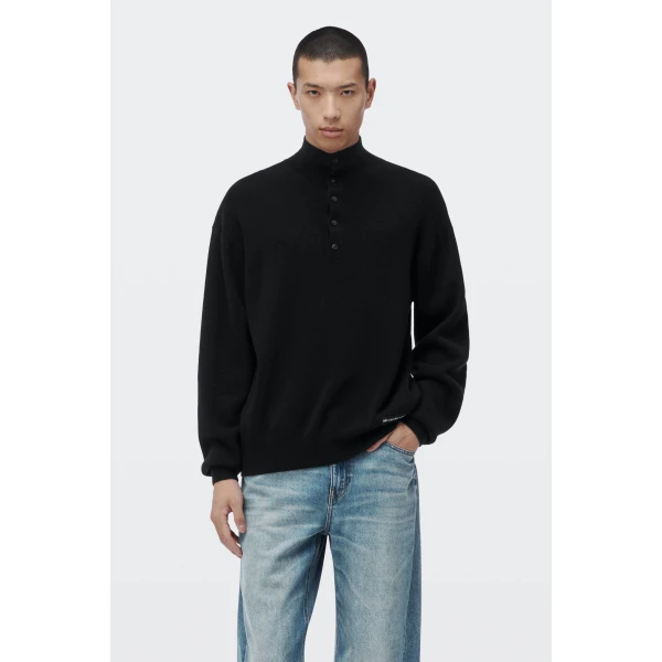 Alexander Wang Wool Turtleneck Henley in Black | Long Sleeve | Luxury Shoes 