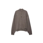 Alexander Wang Wool Turtleneck Henley in Dark Oatmeal Melange | Luxury Shoes 
