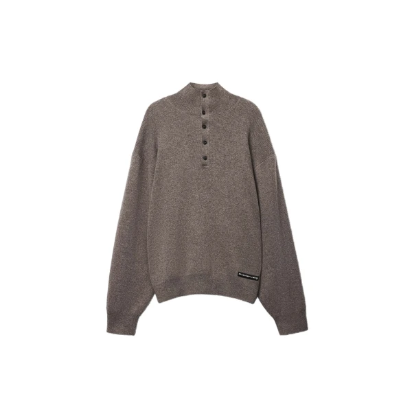 Alexander Wang Wool Turtleneck Henley in Dark Oatmeal Melange | Luxury Shoes 