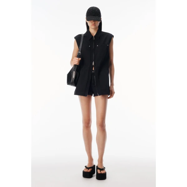 Alexander Wang Workwear Micro Mini Romper in Washed Black | Jumpsuit | Luxury Shoes 