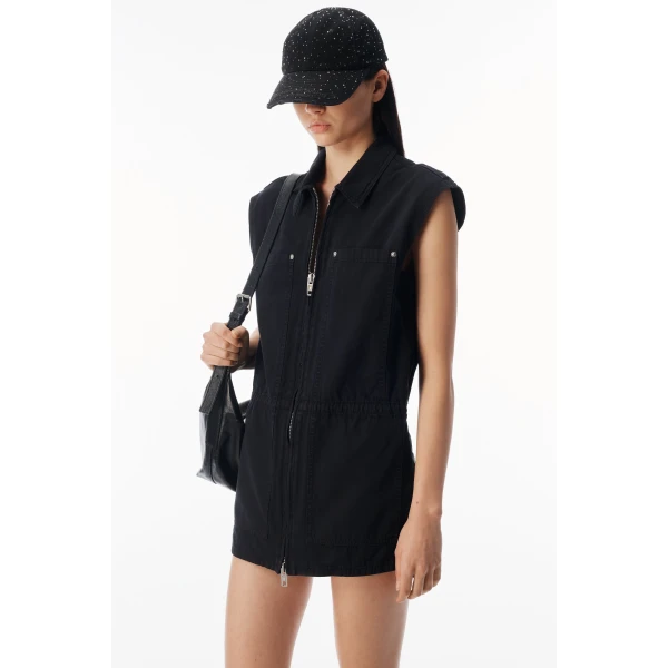 Alexander Wang Workwear Micro Mini Romper in Washed Black | Jumpsuit | Luxury Shoes 