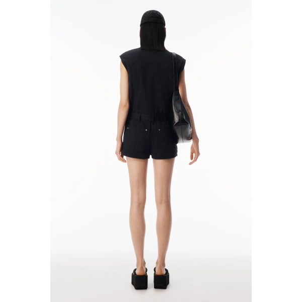 Alexander Wang Workwear Micro Mini Romper in Washed Black | Jumpsuit | Luxury Shoes 