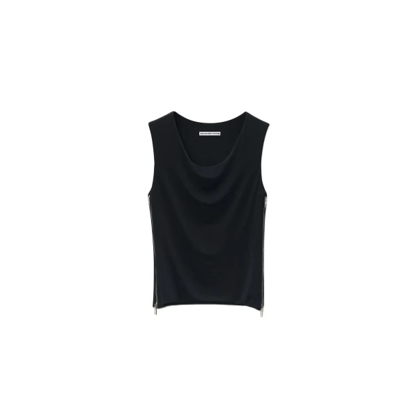 Alexander Wang Zipper Detail Cowl Neck Tank in Black | Luxury Shoes 
