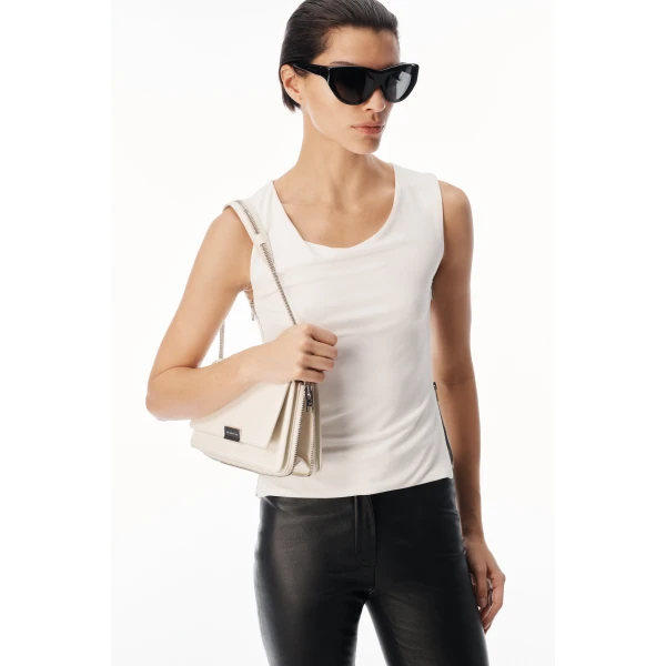 Alexander Wang Zipper Detail Cowl Neck Tank in Star White | Sleeveless | Luxury Shoes 