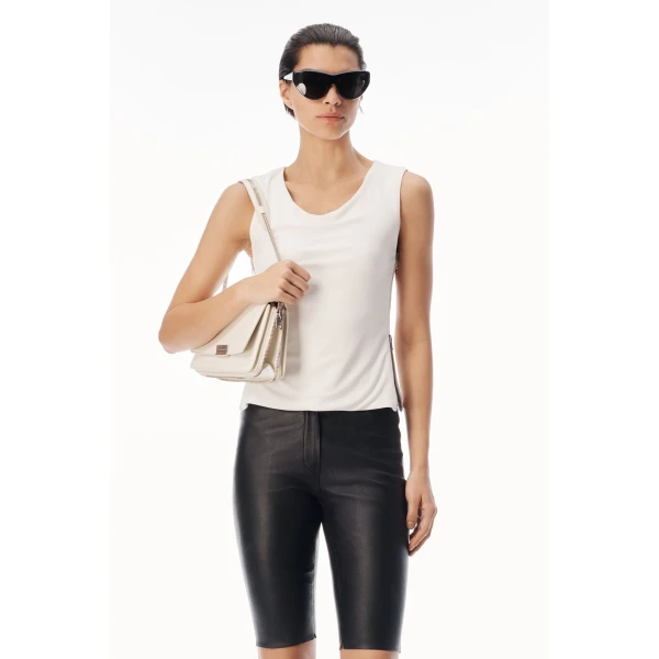 Alexander Wang Zipper Detail Cowl Neck Tank in Star White | Sleeveless | Luxury Shoes 