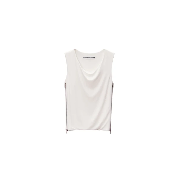 Alexander Wang Zipper Detail Cowl Neck Tank in Star White | Luxury Shoes 