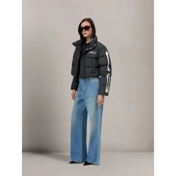 Amiri Bones Cropped Down Jacket in Black, view 3 | Jackets | Luxury Shoes 