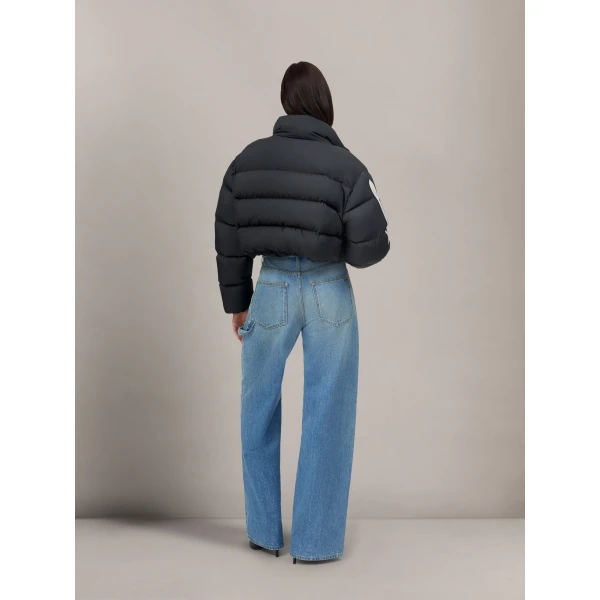 Amiri Bones Cropped Down Jacket in Black, view 4 | Jackets | Luxury Shoes 