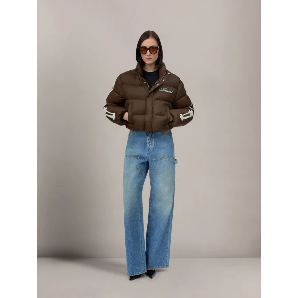 Amiri Bones Cropped Down Jacket in Dark Brown, view 2 | Jackets | Luxury Shoes 