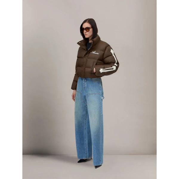 Amiri Bones Cropped Down Jacket in Dark Brown, view 3 | Jackets | Luxury Shoes 