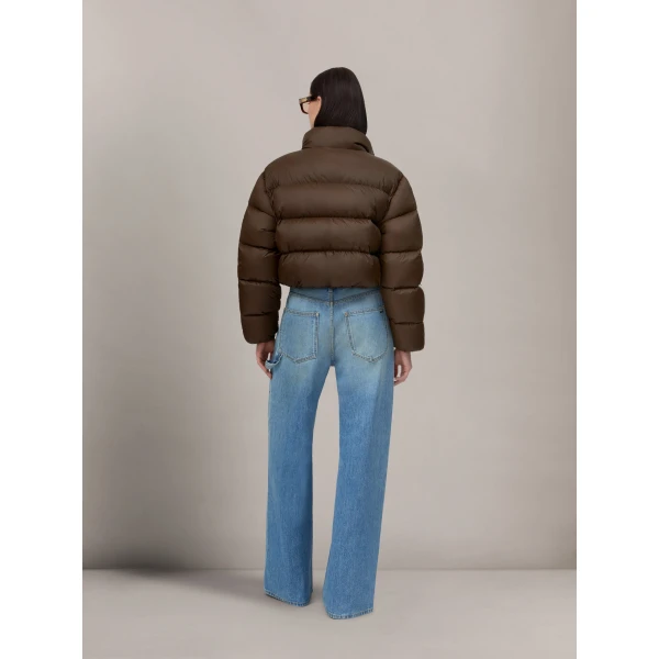 Amiri Bones Cropped Down Jacket in Dark Brown, view 4 | Jackets | Luxury Shoes 