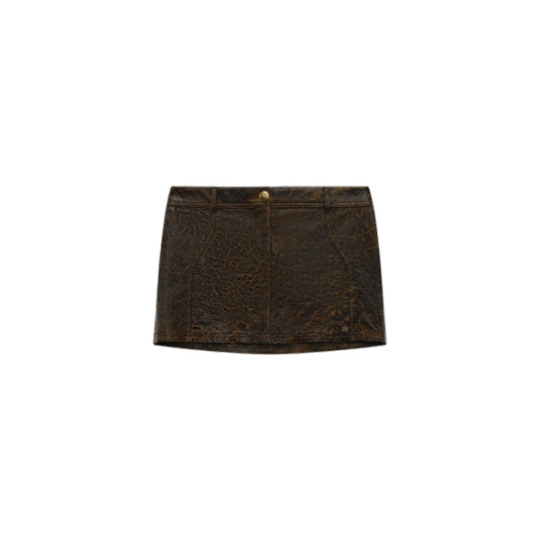 Crackled Leather Mini Skirt in Husk