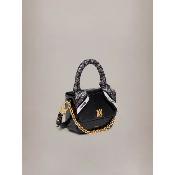 Amiri Croc Embossed Micro MA Bag in Black, view 3 | Mini Bags | Luxury Shoes 