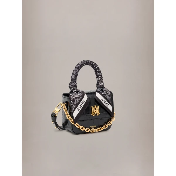 Amiri Croc Embossed Nano MA Bag in Black, view 3 | Mini Bags | Luxury Shoes 