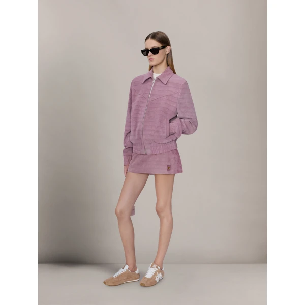 Amiri Croc Suede Mini Skirt in Dusk, view 3 | Mini Skirts | Luxury Shoes 
