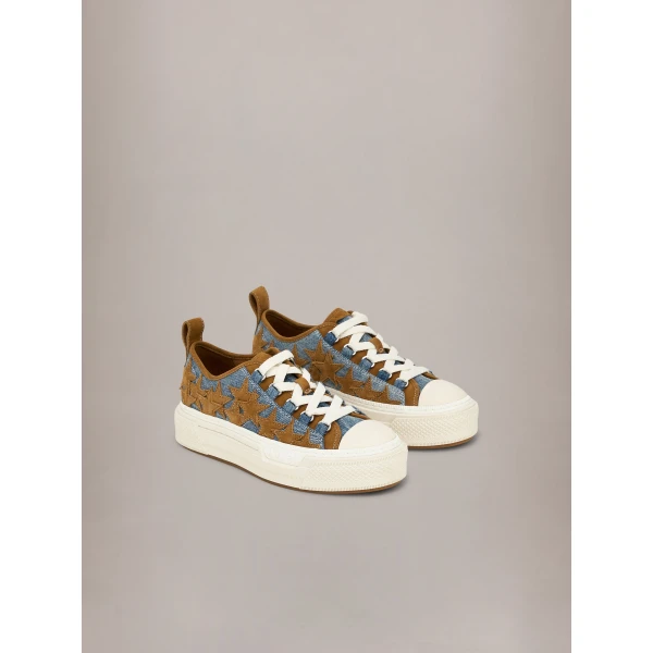 Amiri Denim Stars Court Low Sneakers in Yellow, view 2 | Sneakers | Luxury Shoes 