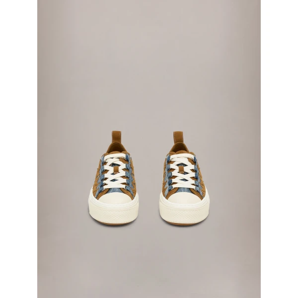 Amiri Denim Stars Court Low Sneakers in Yellow, view 3 | Sneakers | Luxury Shoes 