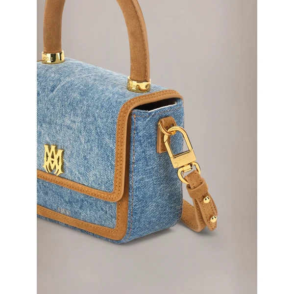 Amiri Denim Suede Micro MA Bag in Marble Indigo, view 4 | Mini Bags | Luxury Shoes 